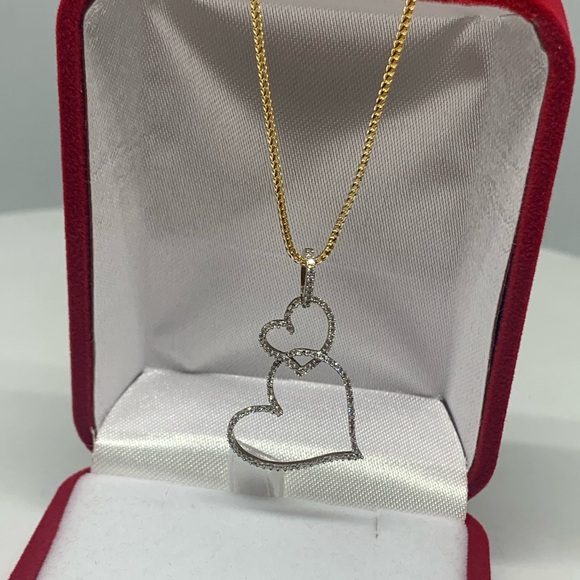 Genuine 10K Yellow Gold Diamond Heart Necklace - Picture 2 of 2